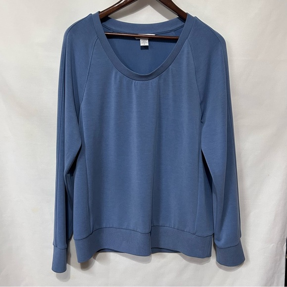 Athleta Seasoft Scoop Neck Sweatshirt Blue Modal Stretch Blend Size M - Picture 1 of 11
